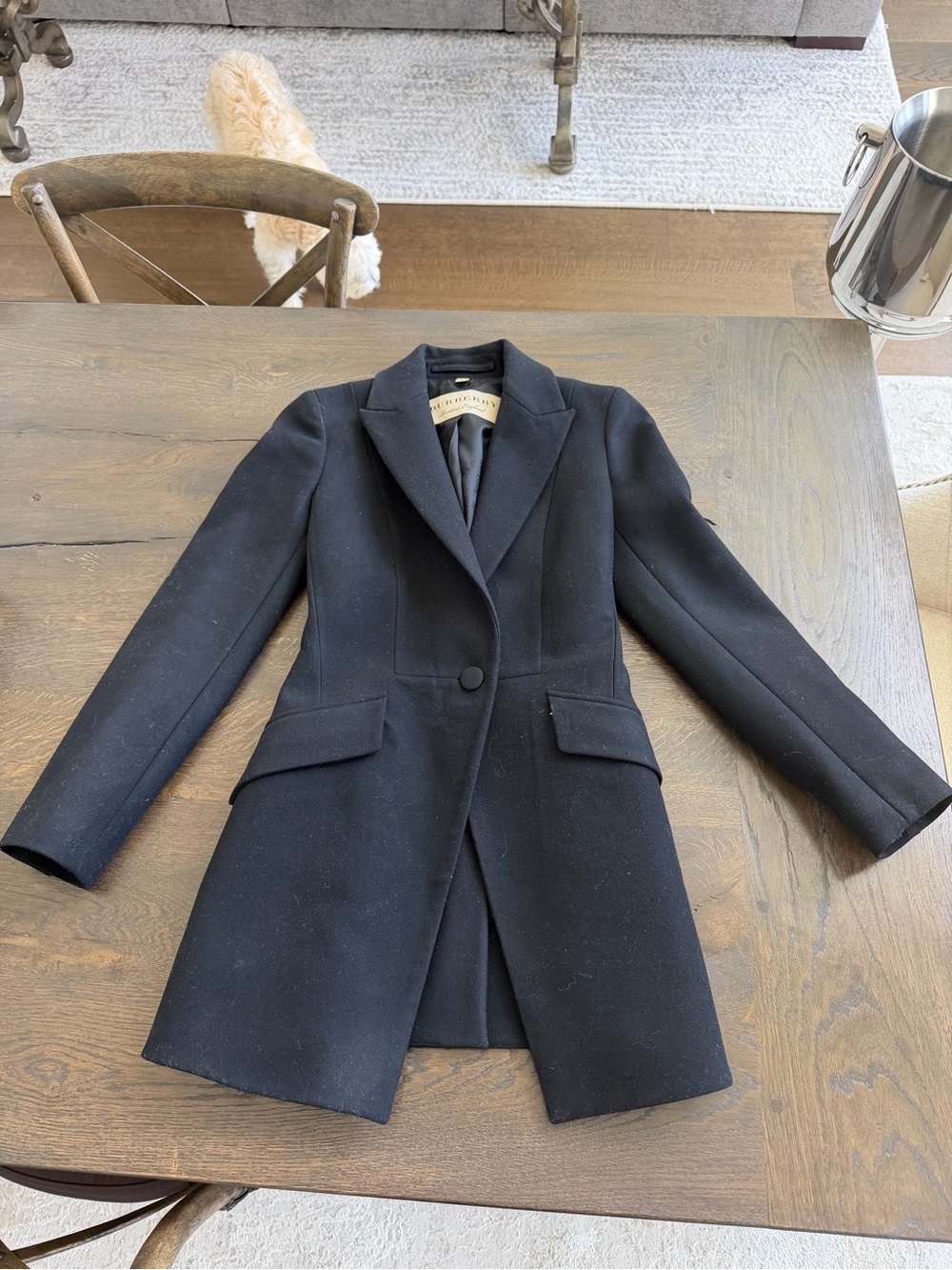 Burberry Black Single-Button Tailored Wool Blazer Coat